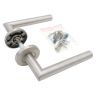 Deurkruk L-vorm Cridea JTH3049, gelast 19mm op ronde rozet, geveerd, geborsteld inox, klasse 3