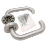 Deurkruk U-vorm Cridea JTH3019, gebogen 19mm op ronde rozet, geveerd, geborsteld inox, klasse 3