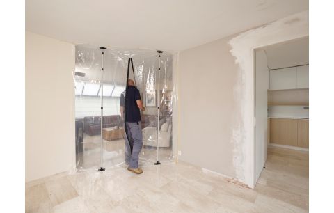Stofwand 4x5m met rits in draagtas