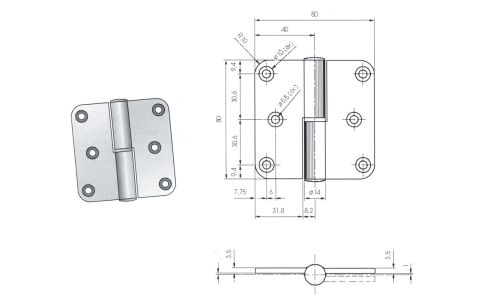 Paumel alu 80x80 gesloten afgerond