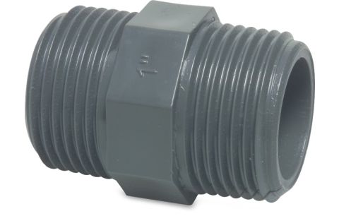 Draadnippel pvc 8-kant buitendraad 4/4