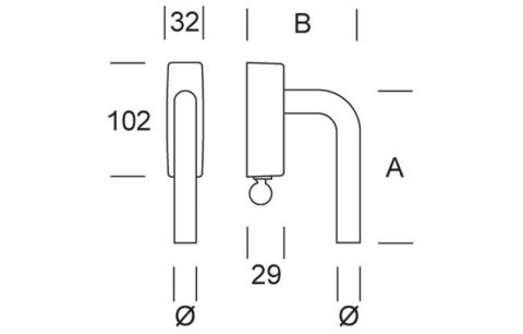 Raamkruk L dia 16 inox met cilinder