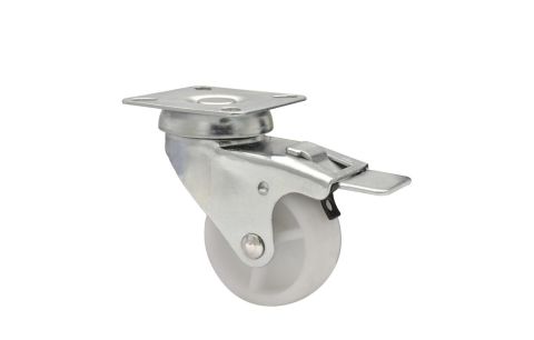 Zwenkwiel ECO met plaat + Rem nylon Wit D50 50kg