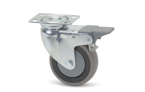 Wiel Rubber Zwenk+Rem Plaat Grijs