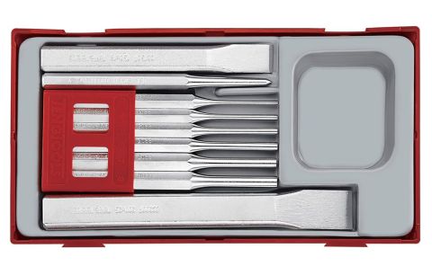 Beitel- & doorslagset 9dlg tc-tray