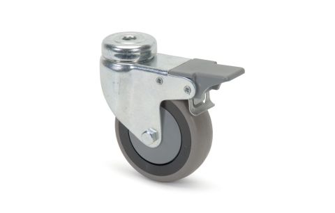 Wiel Rubber Zwenk+Rem Bout Grijs