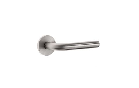 Deurkruk L-vorm TL3102, gebogen 19mm op ronde rozet, geveerd