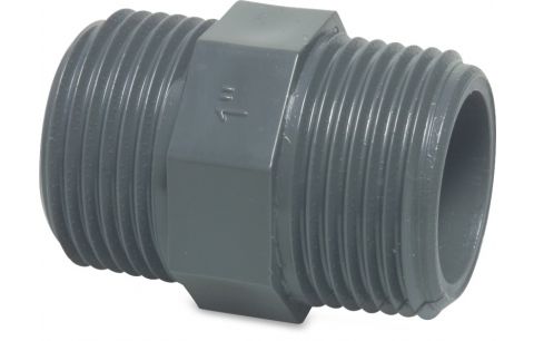 Draadnippel pvc 8-kant buitendraad 4/4