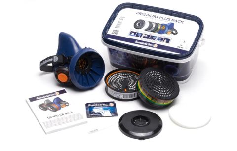 Halfgelaatsmasker SR 100 siliconen blauw M/L, premium plus-pakket