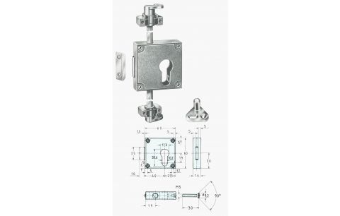 Draaistangslot PZ 7401 40mm m.toebehoren