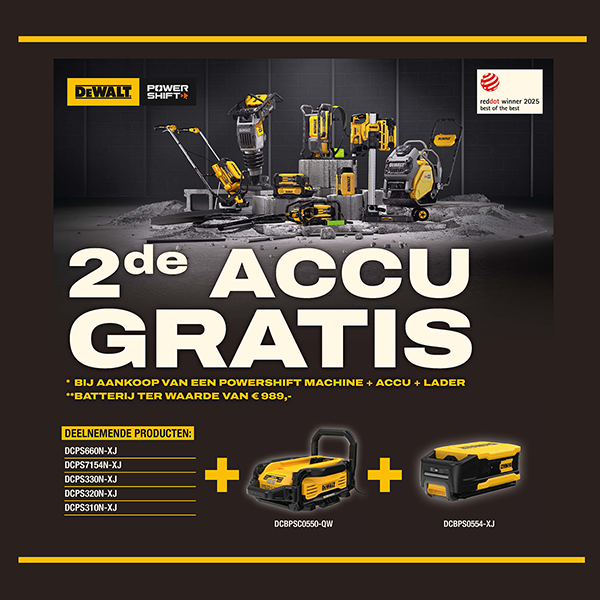 Dewalt Powershift actie: 2de accu gratis